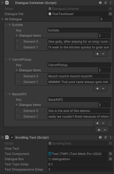 dialogue container in inspector
