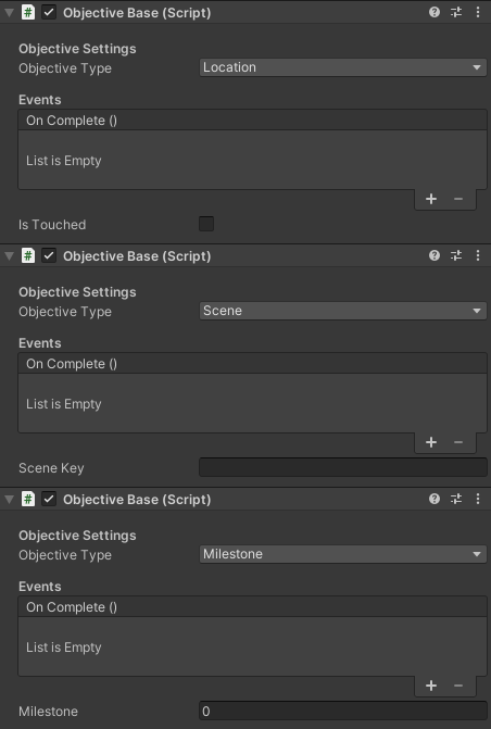 objective types in inspector