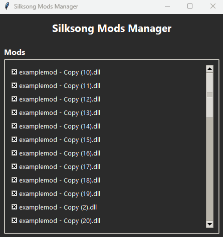 Toggling a mod in the app