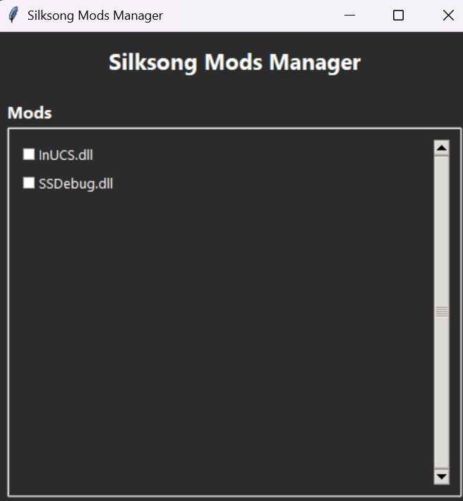 Main UI of SilkSong Mod Manager
